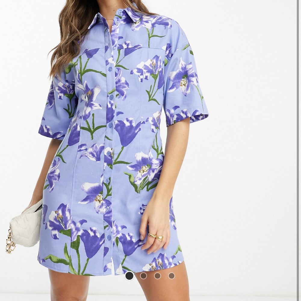 ASOS DESIGN twill mini shirt dress in floral print